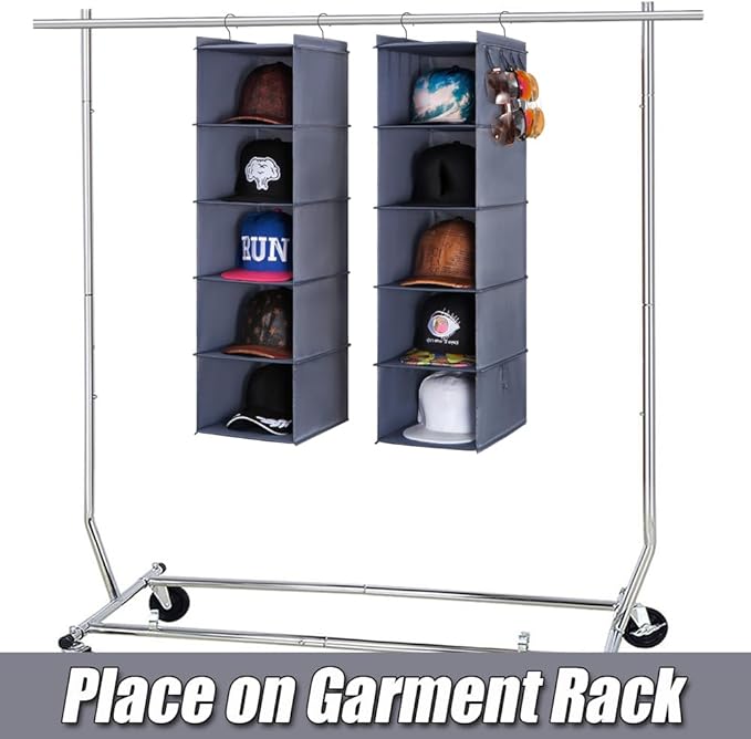 LADYBRO Baseball Cap Storage for Closet Hanging Hats Organizer 10-Shelf Racks 2 Pcs 5-Shelf Newsboy Trucker Sunhat Boxes Container Display Hanger Holder Organization Oxford Cloth Space Saver
