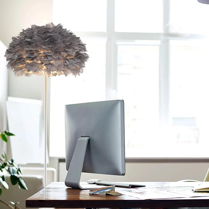 Feather Floor Lamp,Grey Floor Lamp for Bedroom,Unique Floorlamp Home Office Decor,Tall Lamps for Living Room,Goose Feather Lampshade,Modern Standing Lamps for Dinningroom,Corner,Behind Couch