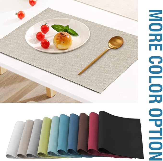 H.VERSAILTEX Linen Placemats Set of 4 Premium Solid Table Placemats for Dining Table Spill-Proof Waterproof Table Mats Heat-Resistant Kitchen Table Mats Washable, 12x18 inches, Taupe