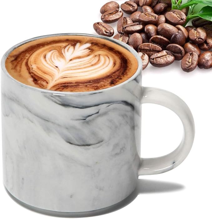 Smilatte 12 oz Stackable Coffee Mugs for Office, M101 Novelty Marble Ceramic Cup for Boy Girl lover Women Men, Set of 4, Gray
