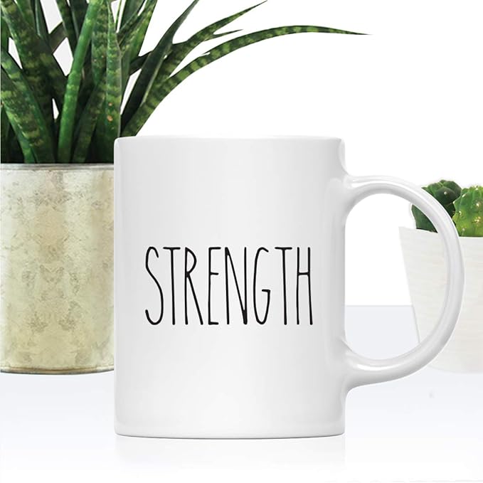 Andaz Press Rustic Farmhouse Kitchen Decor 11oz. Ceramic Coffee Tea Mug, Strength, 1-Pack, Includes Gift Box, Minimalist Birthday Idea