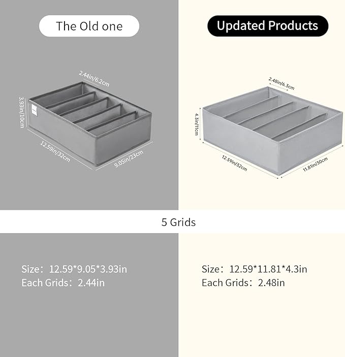 4 Packs Wardrobe Clothes Organizer,5 Grids Washable Portable Closet Organizer Storage Box Foldable Closet Drawer Organizer for thicker Scarves,Leggings,Long sleeve shirts(32 * 30 * 11)