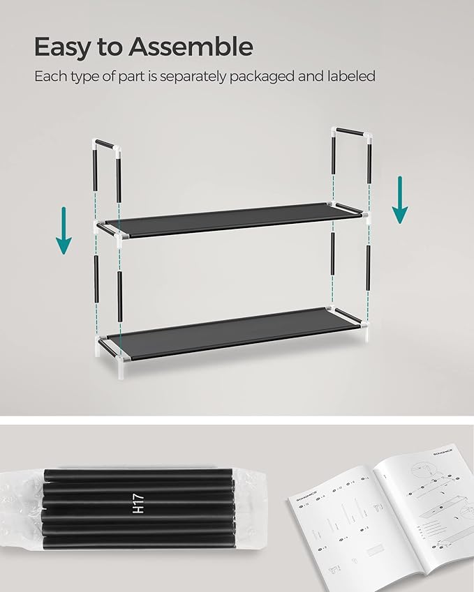 SONGMICS 4-Tier Shoe Rack, Shoe Storage for Hallway Closet, Slim and Space-Saving, Metal Frame, Non-Woven Fabric Shelves, Black ULSH054B01