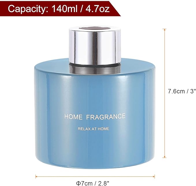 HARFINGTON Empty Glass Diffuser Bottle 140ml/4.7oz Refillable Fragrance Accessories Aromatherapy Jar Container for Replacement Reed Diffuser DIY Home Bathroom Blue with Silver Tone Cap