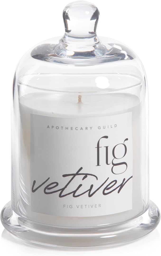 Zodax Apothecary Guild Scented Jar Candle with Glass Cloche, 10.19 oz - Black Fig Vetiver
