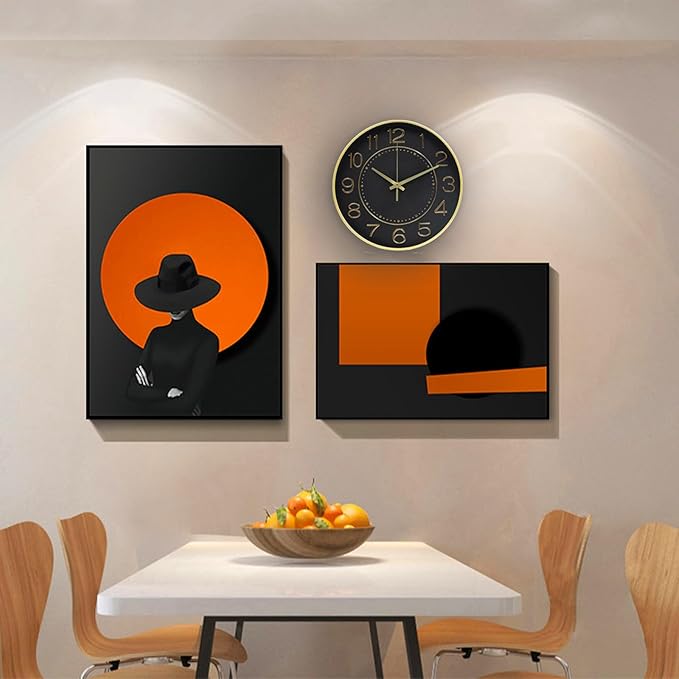 HZDHCLH 12inch Wall Clocks Battery Operated,Quartz Movement,Silent Non Ticking Modern Wall Clock for Living Room Bedroom Kitchen Office School Classroom Decor Black Gold