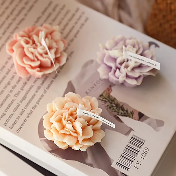 Carnation Flower Shaped Scented Candle,Handmade Aroma Soy Wax Decorative Candle for Table Photo Prop Birthday Gift,Prefect for Meditation Stress Relief Mood Boosting Bath Yoga (Yellow)