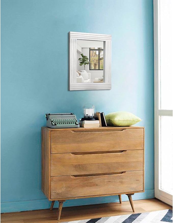 Wood Mirror Rectangular Framed Rustic Vintage Mirrors Decor Farmhouse Bedroom Bathroom Mirror for Dressing Table Entrance Small 16"x12" White