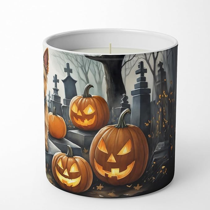 Caroline's Treasures DAC2049CDL Norwich Terrier Spooky Halloween Decorative Soy Candle Nature Soy Wax Essential Oil Home Decor Ideal for Bedroom Kitchen Bath Office Gift, 10 oz