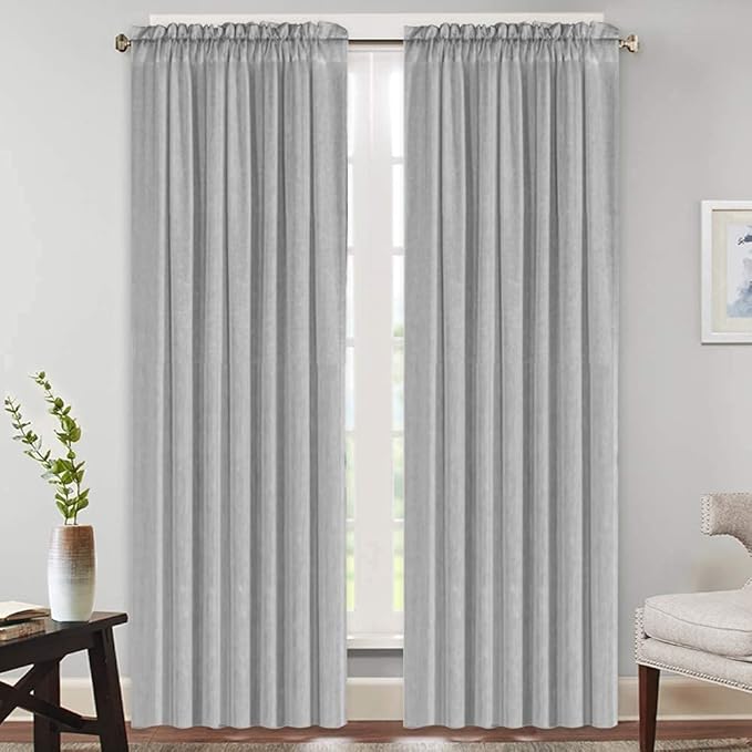 PrinceDeco Dove Grey Linen Curtains for Bedroom Linen Window Curtains 84 Inches Long Light Filtering Country Rustic Linen Curtains for Living Room,2 Panels, 52" W x 84" L