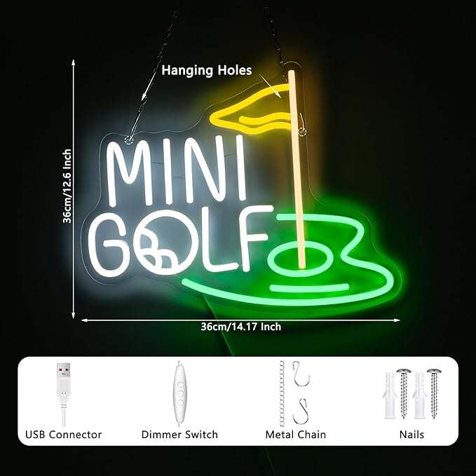 Mini Golf Neon Sign, Golf Neon Signs For Wall Decor, Sports Led Light Up Signs for Bar Golf Club Home Party Decorations Gifts