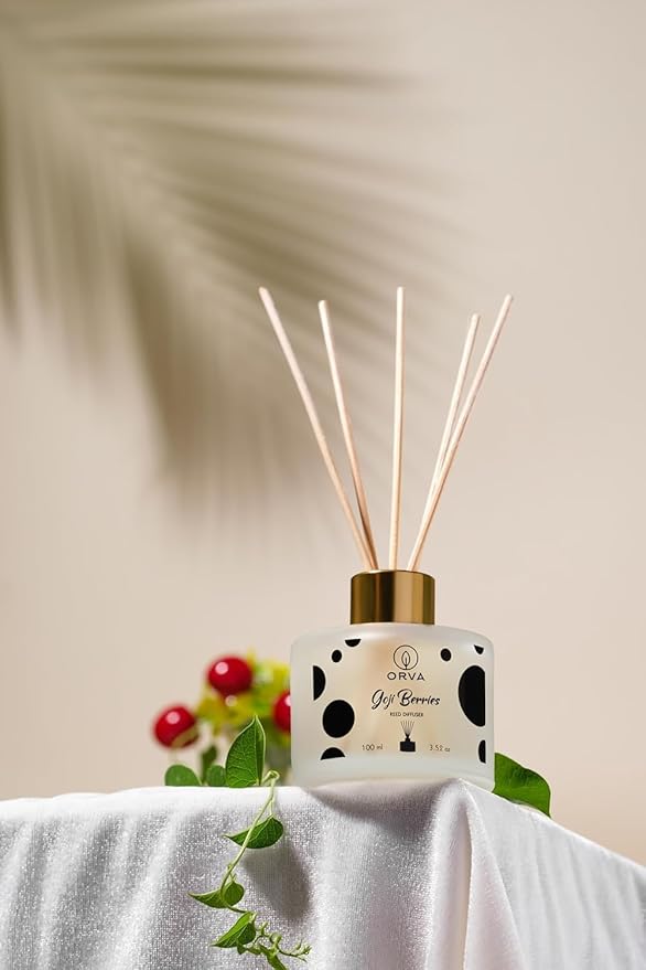 Orva Goji Berries Reed Diffuser Set Scented Diffuser with Sticks Home Fragrance Reed Diffuser for Bedroom Home Décor Shelf Decor Decorative Air Freshener for Large Rooms 100ml