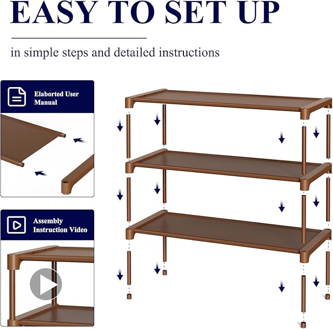 Kitsure Shoe Rack - Premium Non-Woven Shoe Rack Shelf, Shoe Organizer for Closet, Entryway, Garage & Corridor, Sturdy & Durable Long Stackable Shoe Shelves, Medium, Brown