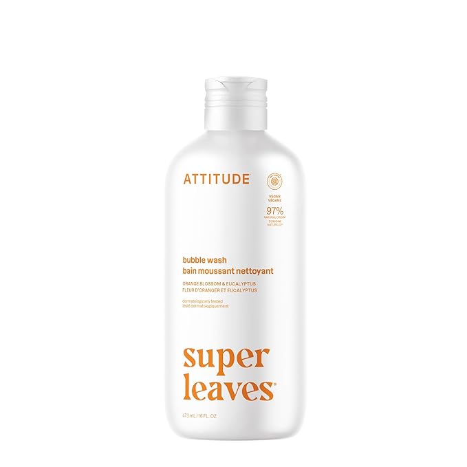 ATTITUDE Bubble Bath, EWG Verified, Plant and Mineral-Based, Dermatologically Tested, Vegan Body Care Products, Orange Leaves, 16 Fl Oz