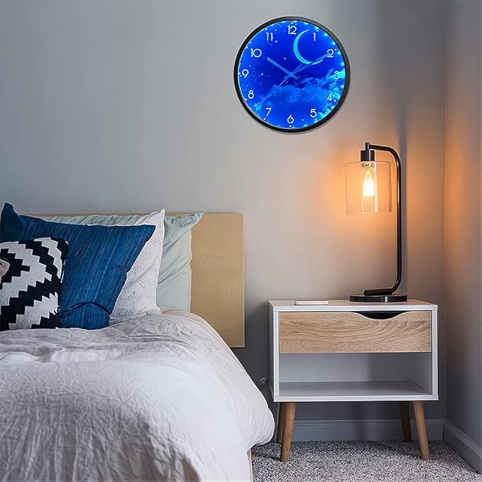 OCEST 12 Inch Night Light Wall Clock for Bedroom, Silent Battery-Operated Wall Clock Glow in The Dark for Living Room/Kitchen, Large Digital Display Kids Birthday Present-Moon