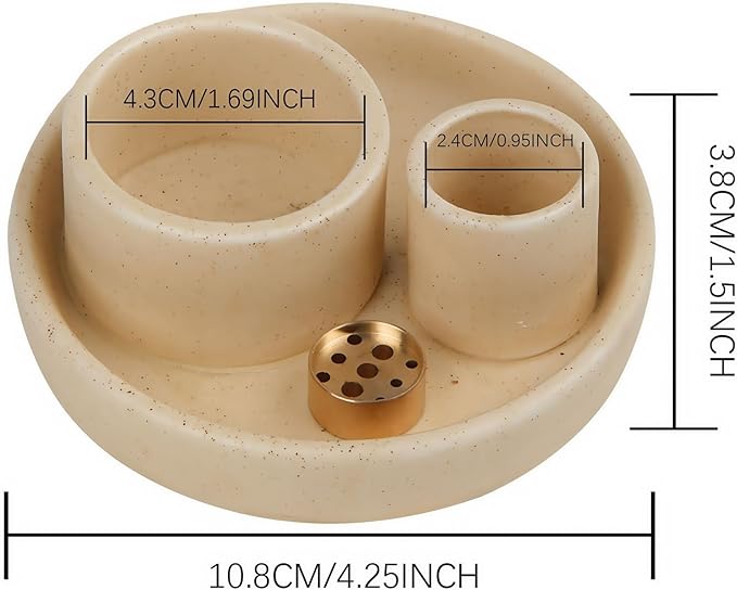4 in 1 Incense Holder, Ceramic Incense Stick and Palo Santo Holder,Sage Holder for Burning- 4.25" Ceramic Ash Catcher Tray for Meditation and Yoga Room (Sand) 1
