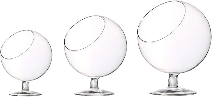 WGV Planter Terrarium with Stand, Ball Diameter 4" Height 5", Clear Glass Floral Container Vase, DIY Succulents Outdoor Garden Home Office Decor Slant Cut Orb, 6 Pieces