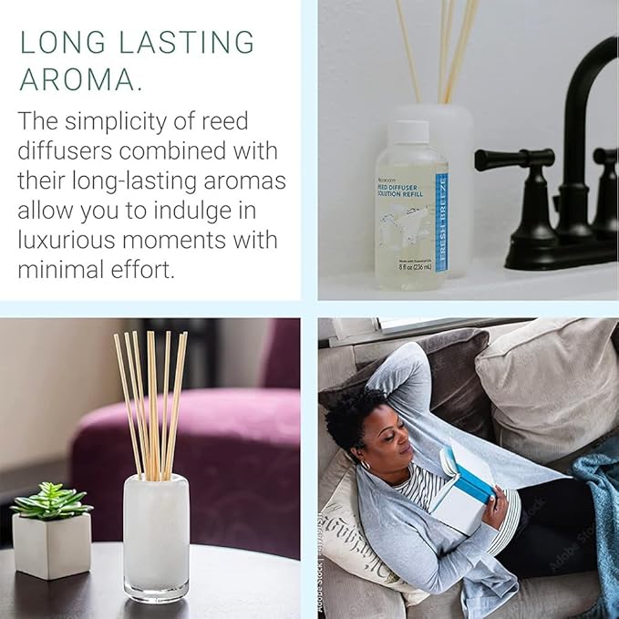 SpaRoom Reed Diffuser Oil Refill – Fresh Breeze Scent, 8oz Air Purifying Aroma for a Light and Open Feel, Ideal for Living Rooms or Hallways, Subtle Everyday Freshness for Whole Home Balance