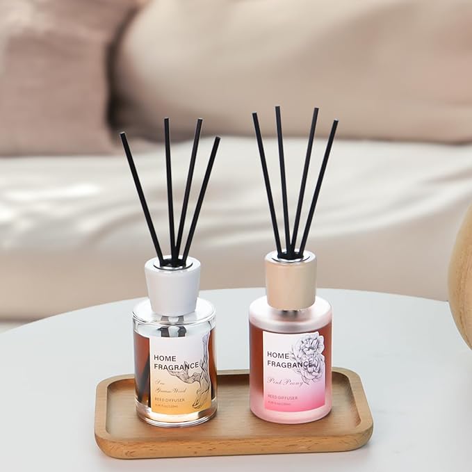 Reed Diffuser - Sea Guaiac Wood&Pink Peony 4.06oz (120ml) 2 Packs Essential Oil Reed Diffuser Set with 16 Sticks, Long Lasting Fragrance for Home, Bathroom, Bedroom, Room, Decor