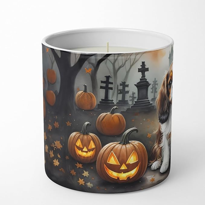 Caroline's Treasures DAC2029CDL Cavalier Spaniel Spooky Halloween Decorative Soy Candle Nature Soy Wax Essential Oil Home Decor Ideal for Bedroom Kitchen Bath Office Gift, 10 oz