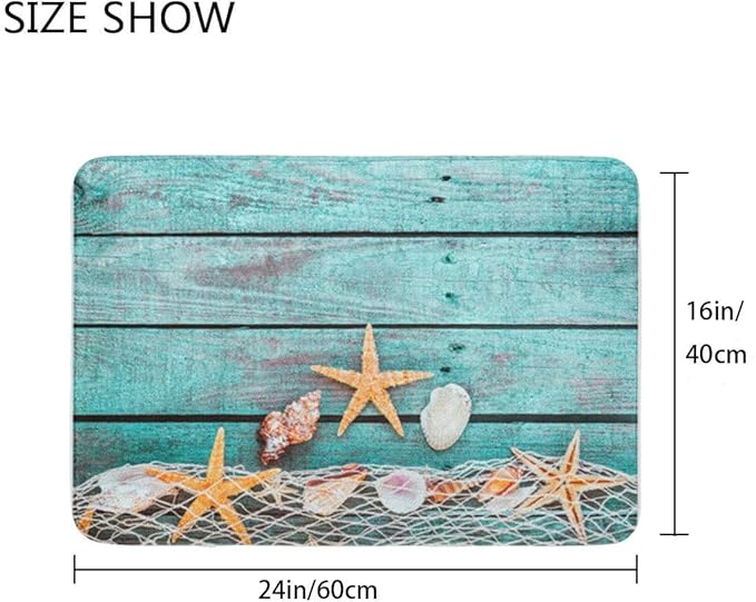 Britimes Bath Mat for Bathroom, Beach Seashells Starfish Sand Washable Cover Floor Rug Carpets Floor Mat Bathroom Decorations 16x24 Inches for Kitchen Bedroom Indoor