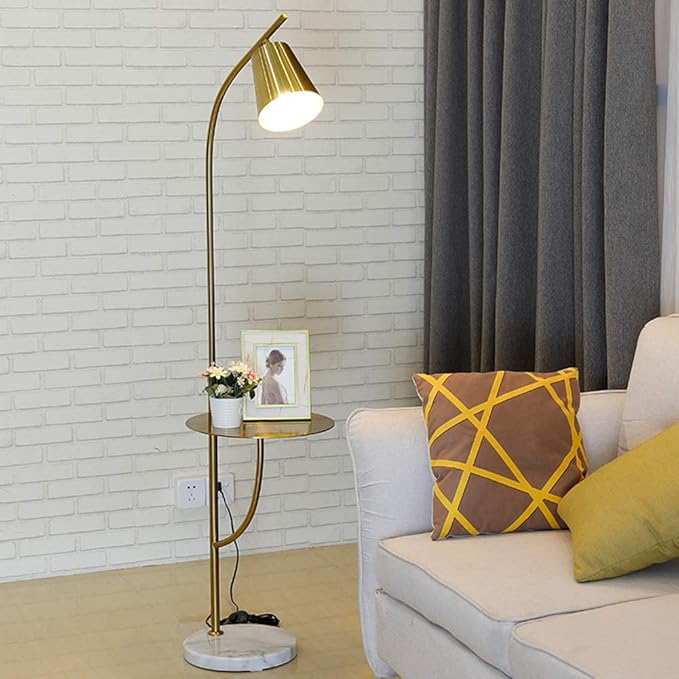 Hsyile Lighting KU300214 Creative Bedroom & Living Room Floor Lamp with a Table,Office and Reading Light - E26 Base - Brushed Antique Brass Finish