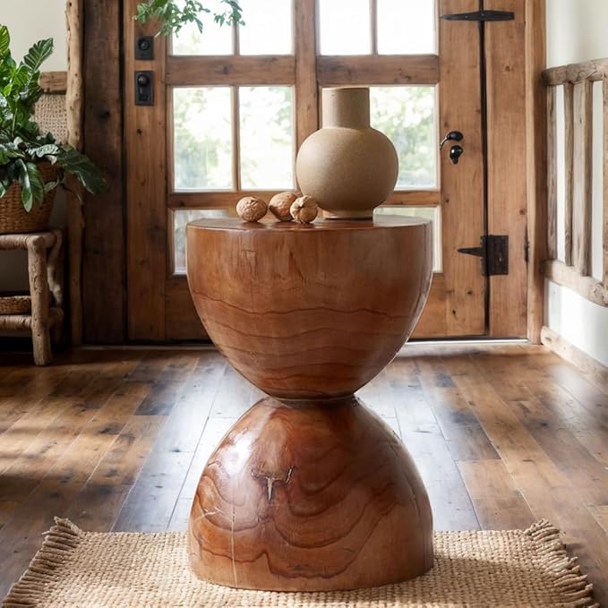 Natural Wooden Pillar Side Table – Round Tree Wood Drum-Shaped Coffee Table, Side Table for Balcony, Courtyard, Garden, Living Room Decoration – Modern Stool Design, Stable Base(Color:Brown)