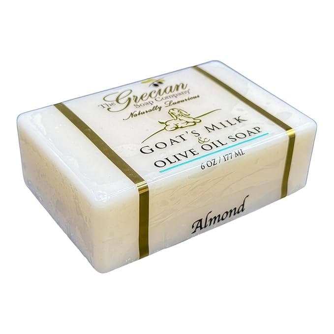 Grecian Goats Milk & Olive Oil Soap Bar 3-pack Almond Scent: Handmade, All-Natural, Soap for Dry & Sensitive Skin, RSPO Sustainable - 6oz Bar