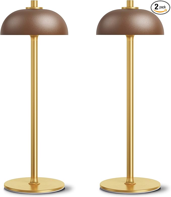 2 Pack LED Cordless Table Lamp Rechargeable,5000mAh Battery Operated Table Lamp, 3 Color Stepless Dimming Metal Table Light with Memory Function for Outdoor, Dinner, Patio, Home.(Brown)