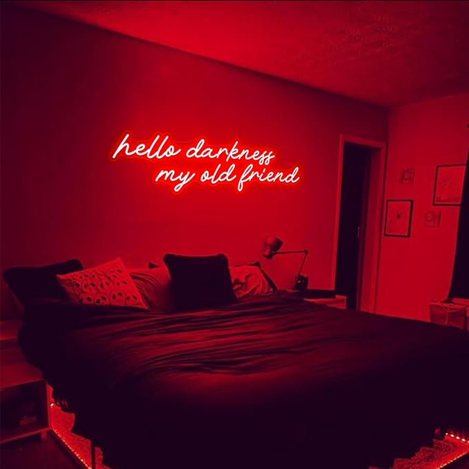 Hello Darkness My Old Friend Neon Sign Bedroom Gothic Aesthetic,Goth Halloween Decor,Above Bed Goth Decor,Gothic Lover Gift for Teens-30" Red