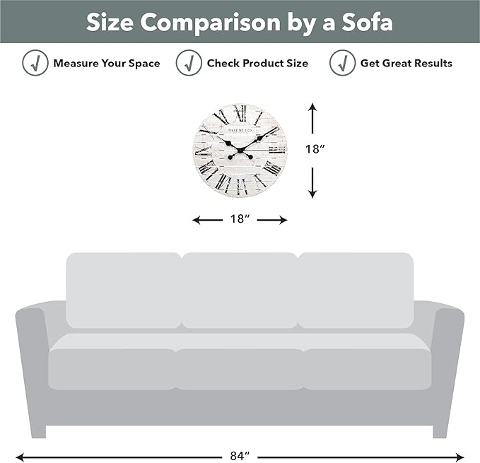 FirsTime & Co. White Farmhouse Shiplap Wall Clock, Large Vintage Decor for Living Room, Home Office, Round, Wood, Boho, 18 inches