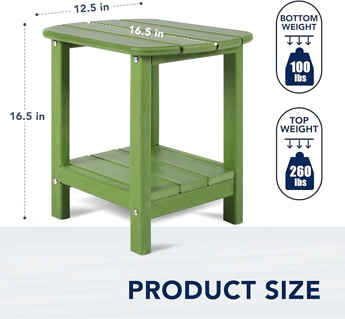 Nalone Adirondack Side Table, 16.5" Outdoor End Table, HDPE Plastic, Small for Patio (Lime)