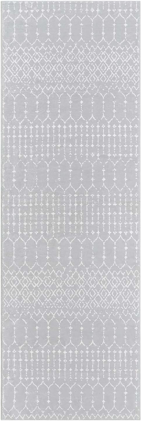 Lahome Moroccan Runner Rugs for Hallway 2x8 Throw Ultra-Thin Kitchen Rugs Runner Non Skid Washable Non-Slip Entryway Carpet Grey Distressed Print Mat for Bathroom Bedroom Laundry Room