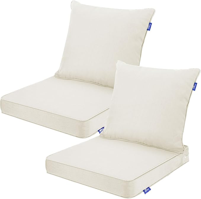 Deep Seat Cushions, Outdoor Cushions, Patio Furniture Cushions, Deep Seat & Back Cushion Patio Cushions for Backyard Couch Sofa Fade Resistant (22x24x4 inches 2 Sets, Beige)