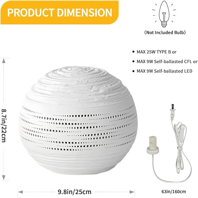 RONDURE 8.7" Modern Table Lamp, Modern Bedside Lamps for Bedroom, Living Room and Nightstand, White Translucent Ceramic Shade, Warm Ambient Lighting, Home Decor