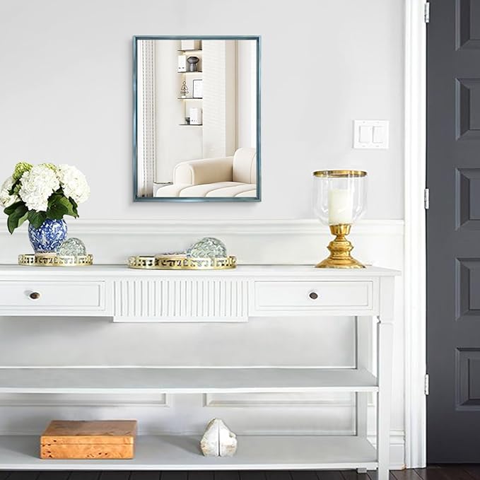 AAZZKANG Mirror Wall Decor Metal Framed Modern Wall-Mounted Mirrors for Bedroom Bathroom Living Room Rectangular Vanity 20"x16"