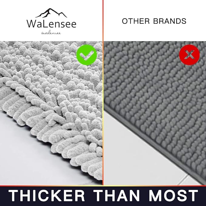 Walensee Bathroom Contour Rug Non Slip Toilet U Shaped Bath Mat (20x24, Light Grey) Water Absorbent Super Soft Shaggy Chenille Machine Washable Dry Extra Thick Perfect Absorbant Best Plush Carpet