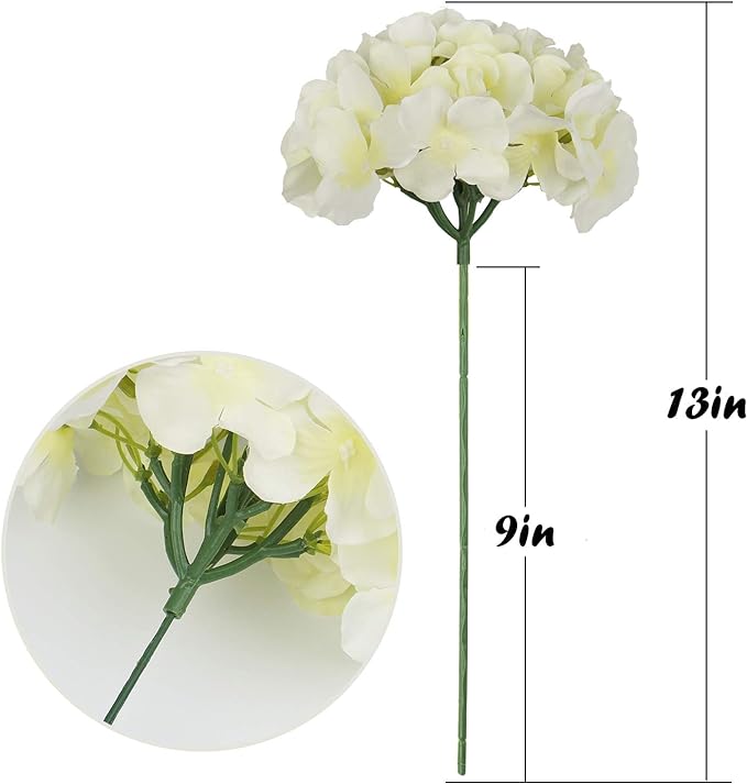 Flojery Silk Hydrangea Heads Artificial Flowers Heads with Stems for Home Wedding Decor,Pack of 10 (Ivory)