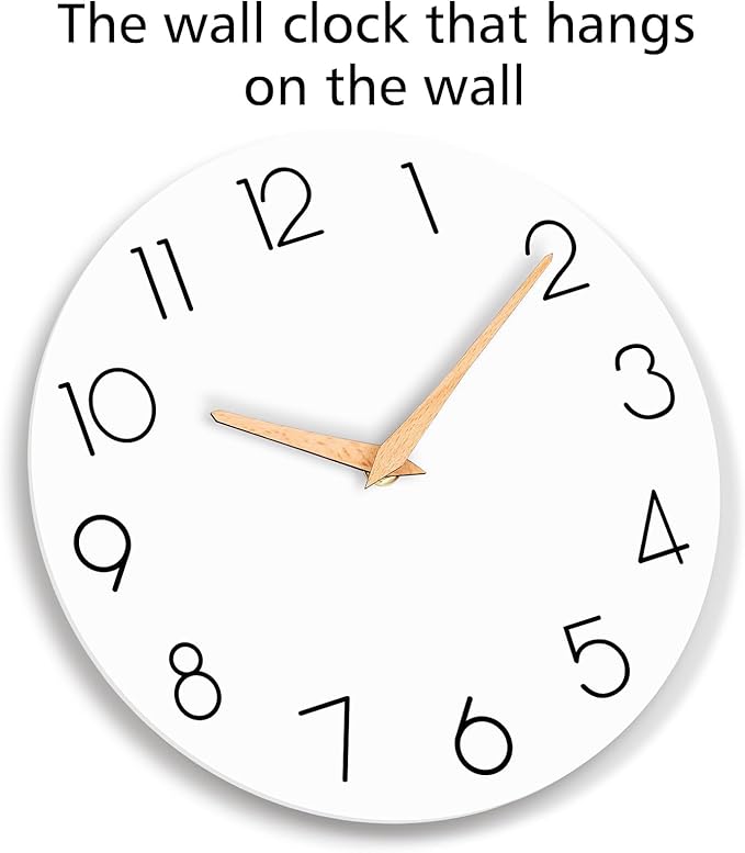 Wall Clock, White Silent Non-Ticking, Decorative Battery Operated Wall Clocks for Bedroom, Kitchen, Home, Office, School, Hotel (8 Inch)