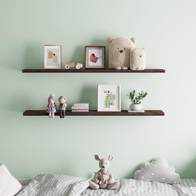 Floating Shelves 48 Inch Wall Shelf Solid Wood Mounted Storage for Bedroom Living Room Set of 2, Rustic Brown Wall Shelves