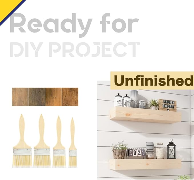 Wall Floating Shelves, Rustic Wood Shelf for Wall Mounted - Wooden Handmade Shelves for Bathroom Kitchen Livingroom - No Stain - DIY(Unfinished, 24 Inch - 2 Pack)