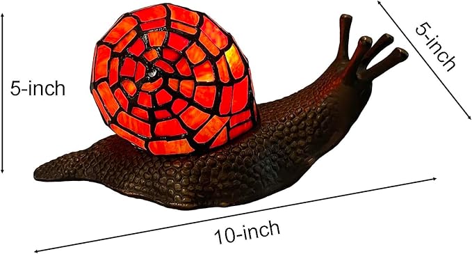 Bieye L10989 Land Snail Tiffany Style Stained Glass Accent Table Lamp for Home Decor (Red, 10" D x 5" W x 5" H)