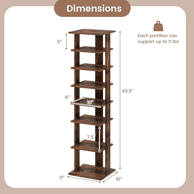 Tangkula 8-Tier Vertical Shoe Rack, Space-Saving Corner Shoe Organizer for 7 Pairs, Narrow Shoe Storage for Entryway, Front Door, or Closet