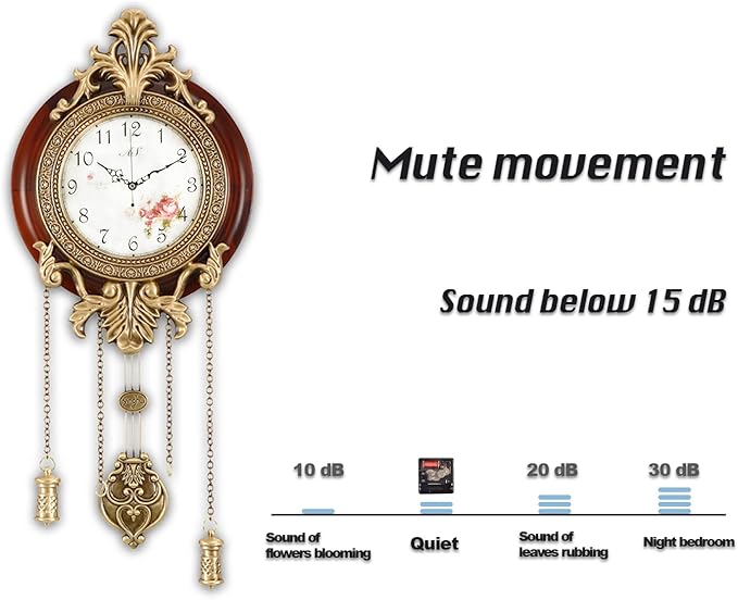 Aero Snail Wall Clock with Swinging Pendulum, Vintage Retro Style, Solid Wood Metal Art Workmanship, Imported Mechanism, Silent Non Ticking for Home Living Bedroom Kitchen, W205C