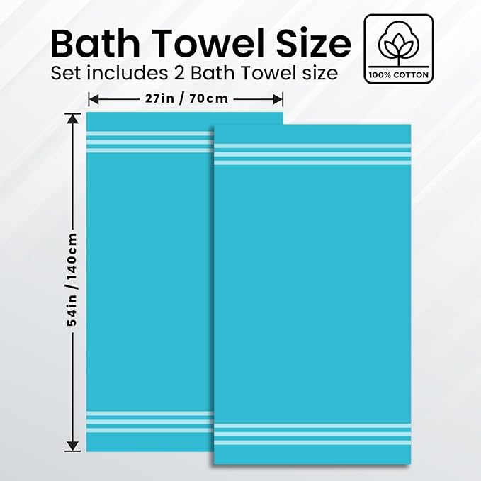 Infinitee Xclusives 100% Cotton Luxury Bath Towels (Set of 2, 27x54 Inches) – Soft, Absorbent, Quick-Drying Towels for Bathroom, Gym, Spa & Hotel |Serene Teal|