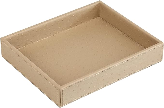 HofferRuffer Faux Leather Vanity Tray, Elegant Desktop Storage Organizer, Decorative Catchall Perfume Tray, Bathroom Valet Tray, Nightstand or Dresser Organizer, 10.2 x 8.4 x 1.8 inches (Beige)