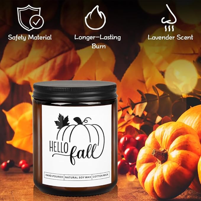 Fall Thanksgiving Pumpkin Maple Leaf Candle - Lavender Scent Soy Wax for Home - Autumn Festival Gift