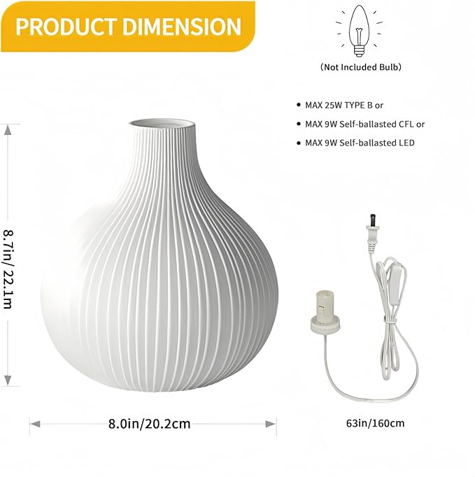 RONDURE 8.7" Artistic Ceramic Vase Lamp, Modern Bedside Lamp, Modern Table Lamps for Living Room, Bedroom, Nightstand, Ambient Lighting with White Translucent Ceramic Shade