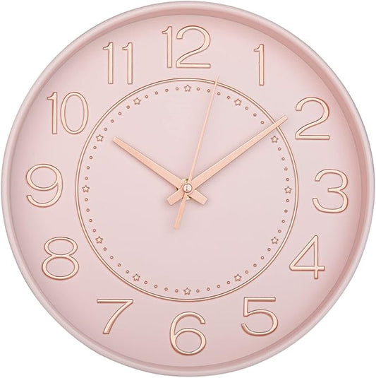 HZDHCLH 10 inch Small Wall Clocks Battery Operated,Silent No Ticking Clock for Wall,Modern Quartz Wall Clock for Living Room Bedroom Kitchen Office School Classroom Decor (Pink& Rosegold)
