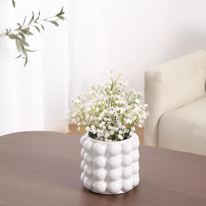 Bubble Vase, Small Vase, White Ceramic Vase, Short Vase, Ceramic Flower Vase, Unique Vase Home Decor, Decorative Vase for Flowers, Living Room, Bedroom, Office, Shelf, Coffee Table, 5 Inches